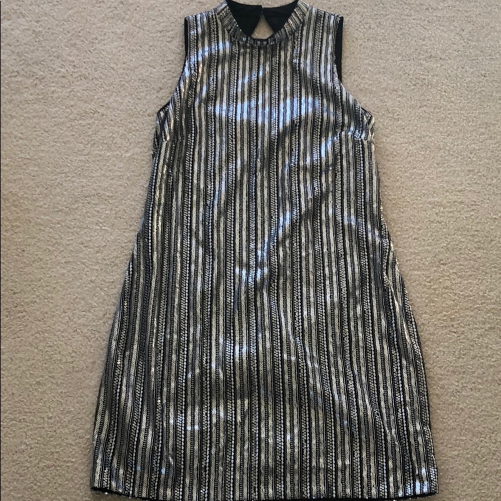NWT Guess Silver & Black Sequin Dress with keyhole